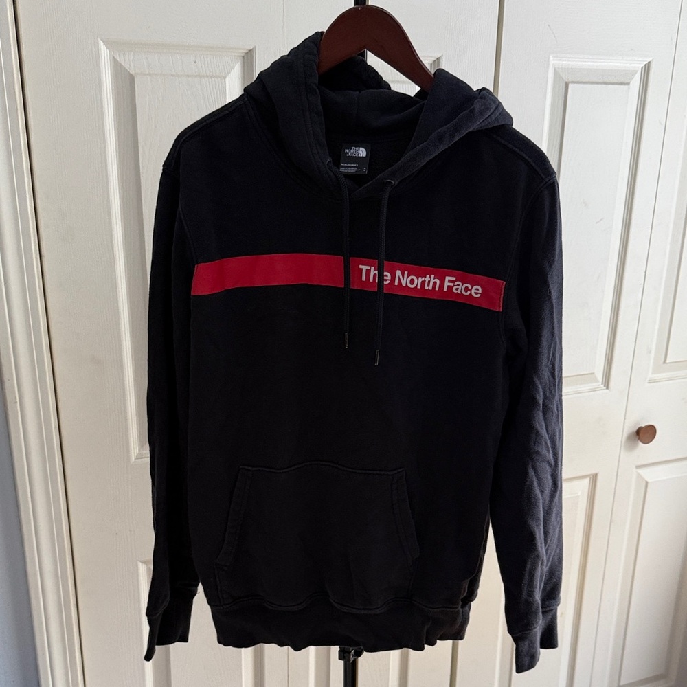 The North Face Men's Black Hoodie with Red Stripe
